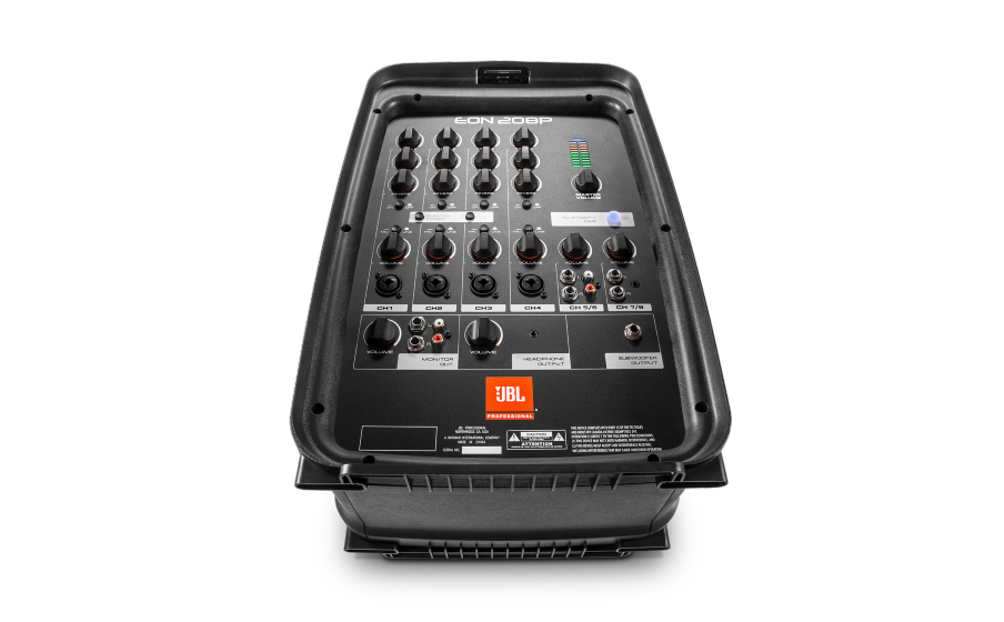 JBL EON208P Indbygget mixer med 8 kanaler og indgang til mikrofoner, guitarer og linjeniveaukilder. - Image